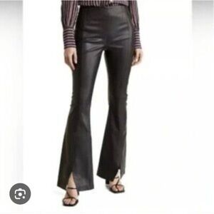We The Free Vegan Leather Edgy Chic Flare Pants Black High Rise Slit Hem‎ Sz 26